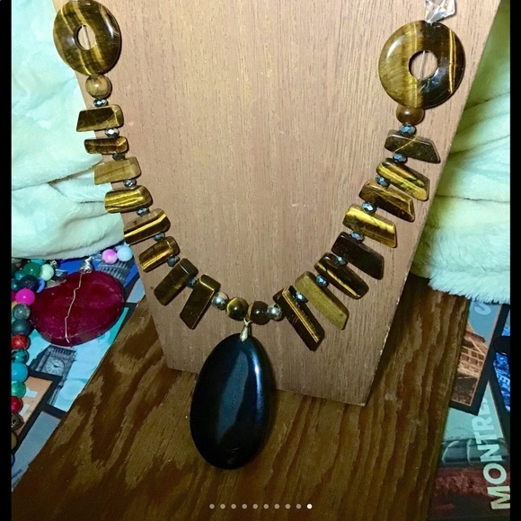 real tigers eye crystal agate onyx large necklace - Picture 3 of 8
